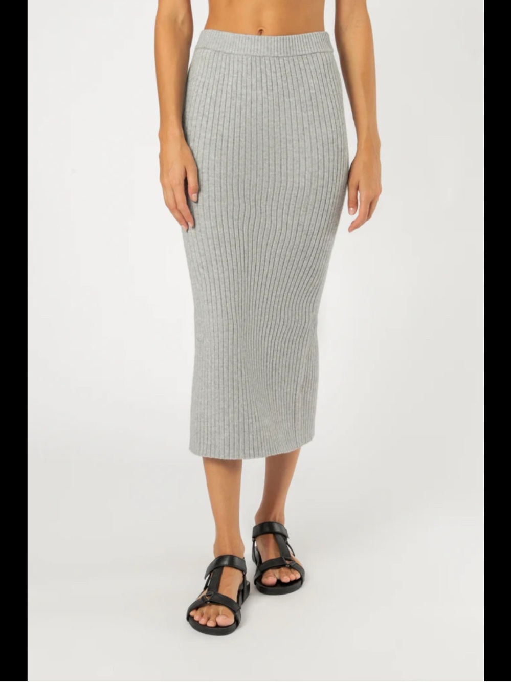 Joe Fresh Ribbed Knit Midi Skirt in Light Gray - Size L